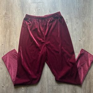 Michael Mims Kathy Coke wine red ridged stripe velour lounge pants